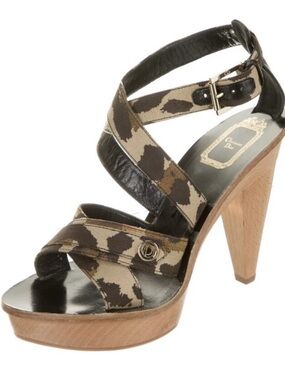 Christian Dior Camouflage Wooden Platform Strappy Sandals. Authentic. Like New.